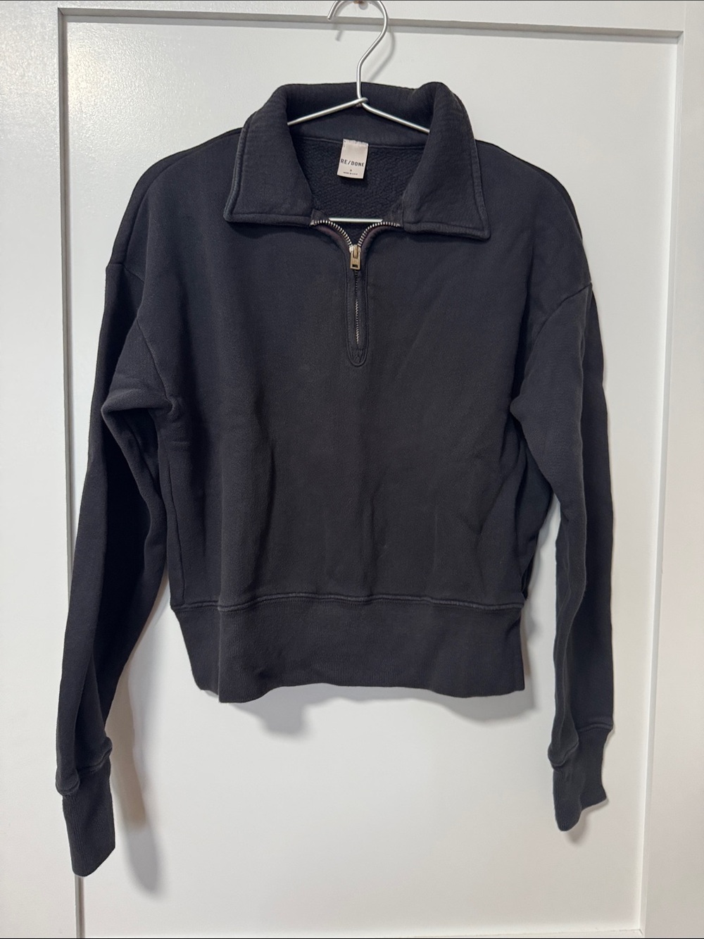 Re/Done Black Quarter-Zip Pullover Sweatshirt